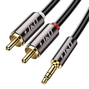 J&D RCA Audio Cable, RCA to 3.5mm, 3.5mm Male to 2 RCA Phono Male Stereo Audio Adapter Aux Cable Gold-Plated Copper Shell Heavy Duty, 3.5 to RCA Short, Red White to Aux Cable, 4 Feet