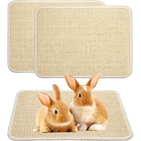 2 Pieces Rabbit Scratcher Mat, Natural Sisal Cat Bunny Rabbit Scratching Pad, Rabbit Animal Scratch Pad Rug for Indoor Horizontal Cat Floor Scratching Mats Rug, Furniture Protector (Beige)
