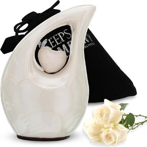 Teardrop urn in Small and Mini Teardrop Urns (Golden White + Golden Heart, Mini - Micro)