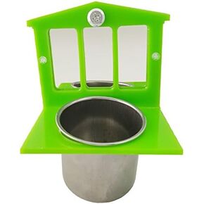 Hypeety Pet Birds Feeder Bowl مرآة مضغ لعبة الفولاذ المقاوم للصدأ كأس لعبة ذكاء للببغاوات الصغيرة الببغاء، الرمادي الأفريقي، الكوكاتيل، قفص الكونيور يقف سوينغ جثم (مرآة مع رف الكأس)