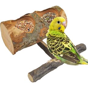 Wooden Bird Feeding Dish Cups Perch Stand Hanging Feeder Solid Wood Parrot Feeding Bowl for Parakeets Conures Cockatiels Budgie Parrot