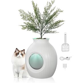 VEVOR Plant Litter Box, 2 Pcs Hidden Litter Box Enclosure Furniture with Artificial Plants & Carbon Filter, Enclosed Cat Litter Boxes with Large Entrance and Sturdy PP Material for Cat's Secret Space