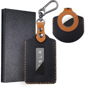 Key Card Holder with AirTag Slot Designed for Tesla, 2 in 1 Genuine Leather Card Key Holder for Tesla Model 3 Y S X Cybertrunk Key Cards with Airtag Slot
