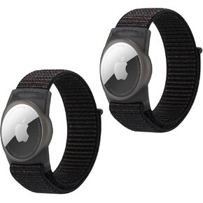 [2 Pack ] AirTag Bracelet for Adults,Compatible for Airtag,Breathable Hook&Loop Nylon Sport Style (Black-Pink)