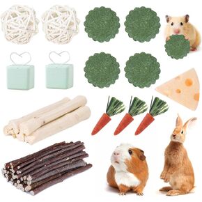 45-55 PCS Natural Rabbit Chew Toys, Bunny Toys, Guinea Pig Hamster Chew Toys, Timothy Cookie, Apple Stick, Carrot Stick, Sweet Bamboo, Clean Teeth, Relieve Boredom, for Chinchilla, Rat, Small Animals