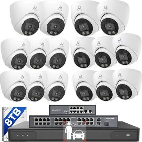 ONWOTE 12MP 32 Channel Security Camera System 8TB HDD, 16pcs 12MP PoE IP Security Cameras for Business, 2 Way Audio, Smart AI Color Night Vision, 32CH 6K 12MP Commercial NVR, 4 SATA Ports Support 40TB