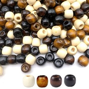 500Pcs Large Hole Wooden Craft Beads 4 Colors 12x11mm Natural Barrel Wood Loose Beads Spacer Beads Big Hole Beads Assorted for Jewelry Making Decoration Bracelet DIY Handmade