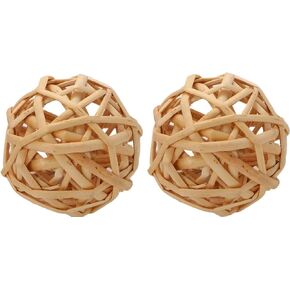 BWESOO 2Pcs Brown Natural Decorative Wicker Rattan Balls Small Animal Wicker Balls Hamster Balls Guinea for Rabbits Bunny Guinea Pigs Hamster(Rattan)
