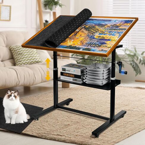 Jigsaw Puzzle Board with 6 Sorting Trays, Foldable Puzzle Mat with Auxiliary Lines for Puzzle Storage Saver, 46" x 31" Portable Puzzle Felt Board with Storage Bag, for Up to 2000 Pieces in Saudi Arabia