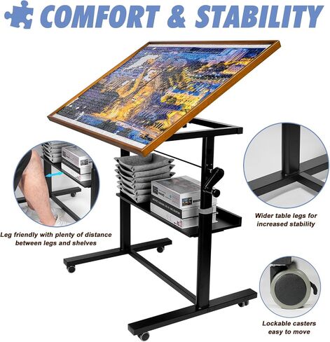 Jigsaw Puzzle Board with 6 Sorting Trays, Foldable Puzzle Mat with Auxiliary Lines for Puzzle Storage Saver, 46" x 31" Portable Puzzle Felt Board with Storage Bag, for Up to 2000 Pieces in Saudi Arabia