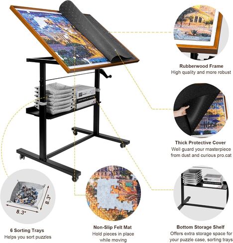 Jigsaw Puzzle Board with 6 Sorting Trays, Foldable Puzzle Mat with Auxiliary Lines for Puzzle Storage Saver, 46" x 31" Portable Puzzle Felt Board with Storage Bag, for Up to 2000 Pieces in Saudi Arabia