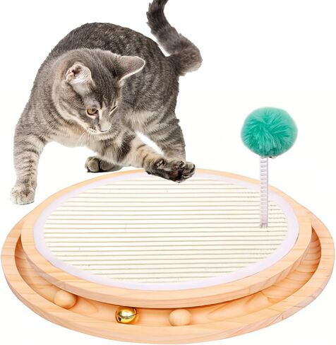 kathson Cat Toy Roller Scratcher Pad,Cat Scratcher Turntable with 3 Removable Balls, Interactive Track Ball Toys for Kitten Chasing Hunting Fun Mental Physical Exercise Puzzle in Saudi Arabia