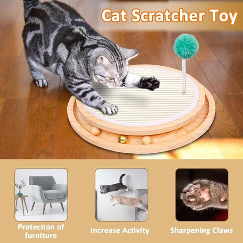 kathson Cat Toy Roller Scratcher Pad,Cat Scratcher Turntable with 3 Removable Balls, Interactive Track Ball Toys for Kitten Chasing Hunting Fun Mental Physical Exercise Puzzle in Saudi Arabia