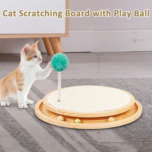 kathson Cat Toy Roller Scratcher Pad,Cat Scratcher Turntable with 3 Removable Balls, Interactive Track Ball Toys for Kitten Chasing Hunting Fun Mental Physical Exercise Puzzle in Saudi Arabia