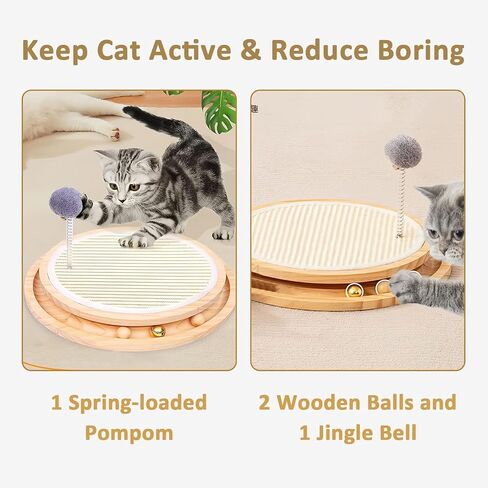 kathson Cat Toy Roller Scratcher Pad,Cat Scratcher Turntable with 3 Removable Balls, Interactive Track Ball Toys for Kitten Chasing Hunting Fun Mental Physical Exercise Puzzle in Saudi Arabia
