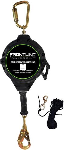 Frontline RPGC50 Cable Single Leg 50ft SRL with Steel Snap Hook End with Carry on Handle and Tagline |OSHA & ANSI Compliant SRL |Galvanized Steel Retractable Lifeline/Safety Yoyo Black in Saudi Arabia
