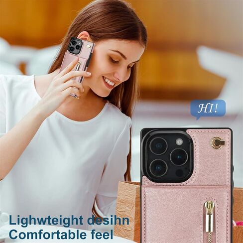 حافظة محفظة بسحاب لهاتف iPhone 16 Pro Max 6.9 بوصة مع حامل بطاقة، غطاء محفظة حبل قصير [حزام كتف قابل للإزالة] مع وظيفة مسند لهاتف Apple iPhone 16 Pro Max Zip-Black in Kuwait