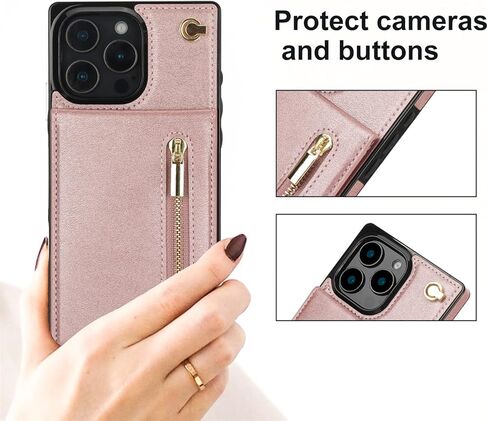 حافظة محفظة بسحاب لهاتف iPhone 16 Pro Max 6.9 بوصة مع حامل بطاقة، غطاء محفظة حبل قصير [حزام كتف قابل للإزالة] مع وظيفة مسند لهاتف Apple iPhone 16 Pro Max Zip-Black in Kuwait