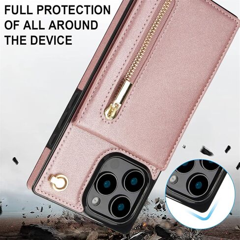 حافظة محفظة بسحاب لهاتف iPhone 16 Pro Max 6.9 بوصة مع حامل بطاقة، غطاء محفظة حبل قصير [حزام كتف قابل للإزالة] مع وظيفة مسند لهاتف Apple iPhone 16 Pro Max Zip-Black in Kuwait