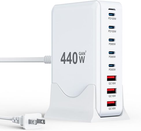 USB C Charger Block 440W Charging Station Hub,8 Port GaN III Fast Charging Brick with 5ft Extension Cord,PD QC PPS 100W Laptop Power Adapter for MacBook Pro/Air,iPhone 16/15,Samsung Galaxy,Dell etc in Saudi Arabia