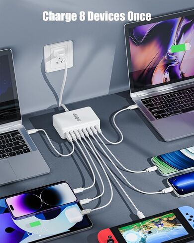 USB C Charger Block 440W Charging Station Hub,8 Port GaN III Fast Charging Brick with 5ft Extension Cord,PD QC PPS 100W Laptop Power Adapter for MacBook Pro/Air,iPhone 16/15,Samsung Galaxy,Dell etc in Saudi Arabia