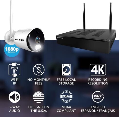 نظام كاميرا فيديو مراقبة للمنزل Night Owl 10 قنوات بلوتوث مع (3) واي فاي IP 4K HD كاميرات كشاف داخلية/خارجية صوت ثنائي الاتجاه وقرص صلب 1 تيرابايت (قابل للتوسيع حتى الكاميرات)، BTWN81L-2-3-B in Kuwait