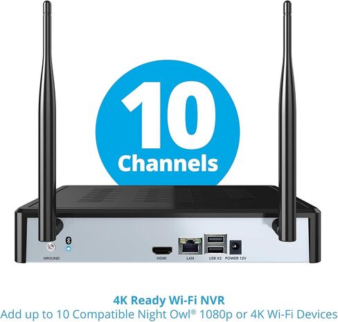 نظام كاميرا فيديو مراقبة للمنزل Night Owl 10 قنوات بلوتوث مع (3) واي فاي IP 4K HD كاميرات كشاف داخلية/خارجية صوت ثنائي الاتجاه وقرص صلب 1 تيرابايت (قابل للتوسيع حتى الكاميرات)، BTWN81L-2-3-B in Kuwait