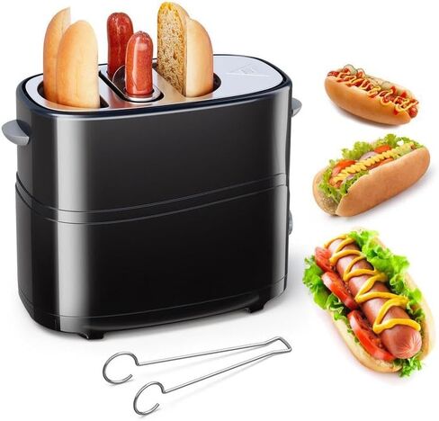 2 Slot Hot Dog and Bun Roaster with Mini Tongs, Retro Toaster, Cooks Chicken, Turkey, Vegetables, and Sausages on the Grill, Black in Saudi Arabia
