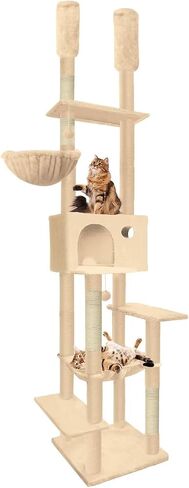 96.5"-108" Floor to Ceiling Cat Tree Adjustable Height 5-Tier Cat Tower with Scratching Posts, Cozy Condo, Cat House for Indoor Cats (Green) in Saudi Arabia