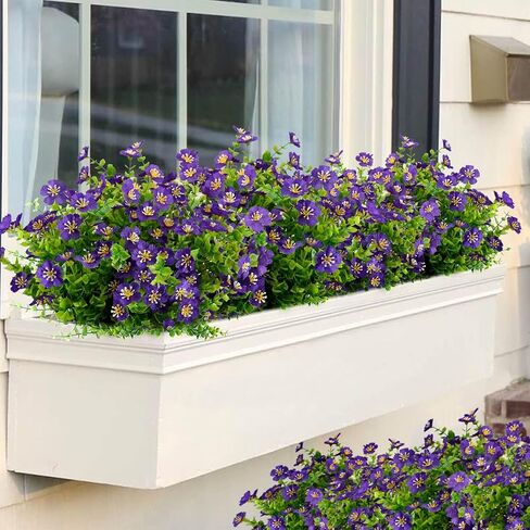 زهور حريرية صناعية للأماكن الخارجية، 16 حزمة من الزهور الصناعية للمزارعين، نباتات وهمية مع زهور لديكور المنزل الداخلي والخارجي، ديكور مكتب المنزل، ديكور الشرفة الأمامية، حديقة الفناء - أبيض. in Kuwait