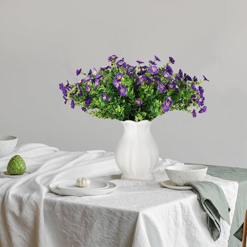 زهور حريرية صناعية للأماكن الخارجية، 16 حزمة من الزهور الصناعية للمزارعين، نباتات وهمية مع زهور لديكور المنزل الداخلي والخارجي، ديكور مكتب المنزل، ديكور الشرفة الأمامية، حديقة الفناء - أبيض. in Kuwait