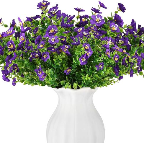 زهور حريرية صناعية للأماكن الخارجية، 16 حزمة من الزهور الصناعية للمزارعين، نباتات وهمية مع زهور لديكور المنزل الداخلي والخارجي، ديكور مكتب المنزل، ديكور الشرفة الأمامية، حديقة الفناء - أبيض. in Kuwait