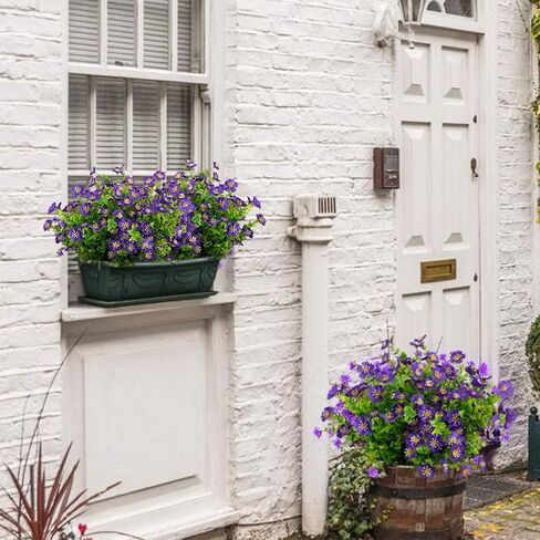 زهور حريرية صناعية للأماكن الخارجية، 16 حزمة من الزهور الصناعية للمزارعين، نباتات وهمية مع زهور لديكور المنزل الداخلي والخارجي، ديكور مكتب المنزل، ديكور الشرفة الأمامية، حديقة الفناء - أبيض. in Kuwait