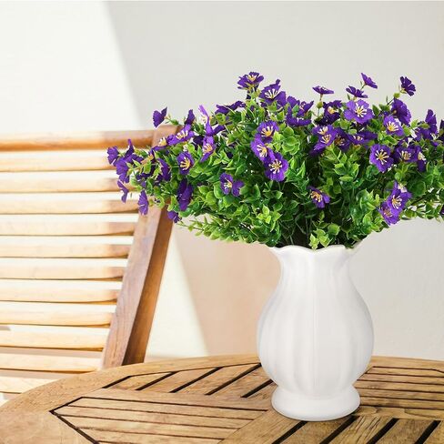 زهور حريرية صناعية للأماكن الخارجية، 16 حزمة من الزهور الصناعية للمزارعين، نباتات وهمية مع زهور لديكور المنزل الداخلي والخارجي، ديكور مكتب المنزل، ديكور الشرفة الأمامية، حديقة الفناء - أبيض. in Kuwait