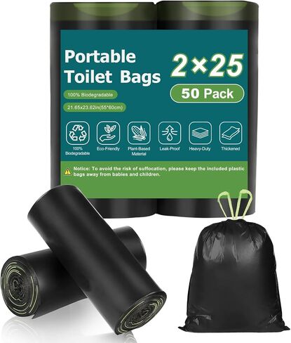 Portable Toilet Bags, Camping Toilet Bags, Biodegradable Toilet Bags with Drawstring & Lemon Scent, Compostable Bags for 5-8 Gallon Bucket Toilet Seat for Outdoor Camping Car Travel (25 pack) in Saudi Arabia