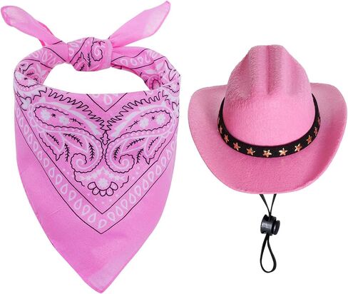 Pet Cowboy Costume Halloween Costumes for Small Pet Dogs Cat Cowboy Hat with Bandana Scarf Set Party Accessories (Pink, Small) in Kuwait