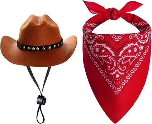Pet Cowboy Costume Halloween Costumes for Small Pet Dogs Cat Cowboy Hat with Bandana Scarf Set Party Accessories (Pink, Small) in Kuwait