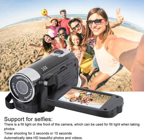 Video Camera Camcorder Digital Camera Recorder Full HD 4K 30FPS 48MP 2.7Inch 16X Digital Zoom Vlogging Camera Recorder, with USB Cable (Black) in Kuwait