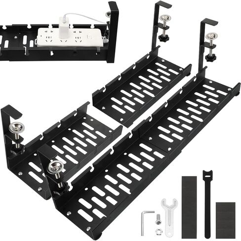 Wenqik مجموعتان لإدارة الكابلات تحت المكتب، بدون حفر قابلة للتمديد تحت إدارة الكابلات المكتبية، إدارة الكابلات المعدنية القوية تحت المكتب مع صندوق إدارة الكابلات المشبك للمكتب المنزلي in Kuwait