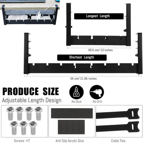 Wenqik مجموعتان لإدارة الكابلات تحت المكتب، بدون حفر قابلة للتمديد تحت إدارة الكابلات المكتبية، إدارة الكابلات المعدنية القوية تحت المكتب مع صندوق إدارة الكابلات المشبك للمكتب المنزلي in Kuwait
