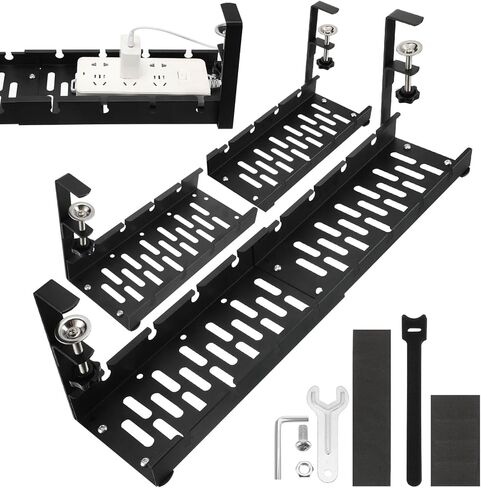 Wenqik مجموعتان لإدارة الكابلات تحت المكتب، بدون حفر قابلة للتمديد تحت إدارة الكابلات المكتبية، إدارة الكابلات المعدنية القوية تحت المكتب مع صندوق إدارة الكابلات المشبك للمكتب المنزلي in Kuwait