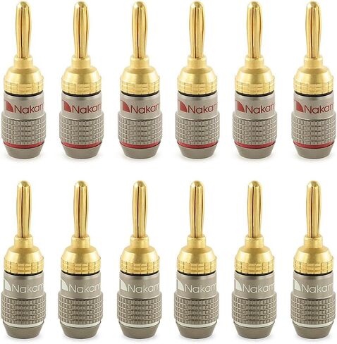 Nakamichi FanLock Excel Series 24k مطلية بالذهب الموز التوصيل 10 AWG - 18 AWG حجم المقياس 4 مم لمكبرات الصوت هاي فاي ستيريو المسرح المنزلي راديو سلك كابل الصوت موصل سريع 2 قطعة (زوج واحد) in Kuwait