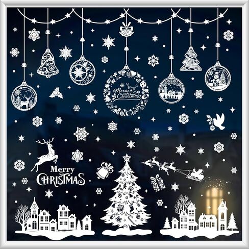 150PCS Christmas Window Clings, 9 Sheets Reusable Double-Sided Santa Claus Christmas Window Glass Electrostatic Stickers for Glass, Christmas Window Decorations Decals for Party Shopping Mall in Saudi Arabia