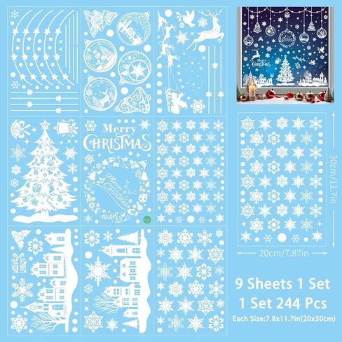 150PCS Christmas Window Clings, 9 Sheets Reusable Double-Sided Santa Claus Christmas Window Glass Electrostatic Stickers for Glass, Christmas Window Decorations Decals for Party Shopping Mall in Saudi Arabia