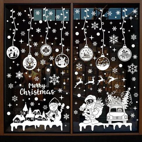 150PCS Christmas Window Clings, 9 Sheets Reusable Double-Sided Santa Claus Christmas Window Glass Electrostatic Stickers for Glass, Christmas Window Decorations Decals for Party Shopping Mall in Saudi Arabia