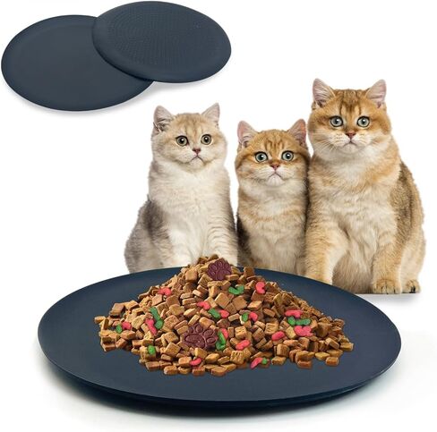 طبق طعام للقطط من السيليكون مكون من 3 قطع من Fhiny، وعاء قطط مسطح غير قابل للانزلاق مقاس 9.8 بوصة، حصيرة طعام واسعة ضحلة للقطط الصغيرة، طبق تغذية للقطط الجافة/الرطبة (أسود) in Kuwait