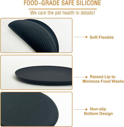 طبق طعام للقطط من السيليكون مكون من 3 قطع من Fhiny، وعاء قطط مسطح غير قابل للانزلاق مقاس 9.8 بوصة، حصيرة طعام واسعة ضحلة للقطط الصغيرة، طبق تغذية للقطط الجافة/الرطبة (أسود) in Kuwait