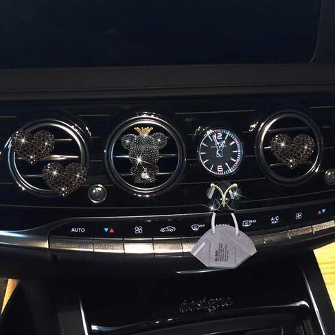 Bling Heart & Bear Air Vent Clips, 4 Pcs Silver Heart Car Air Fresheners Diamond Car Diffuser Car Interior Decor Charm Cute Car Accessories Car Decoration for Women + Cute Butterfly Mask Hook in Saudi Arabia