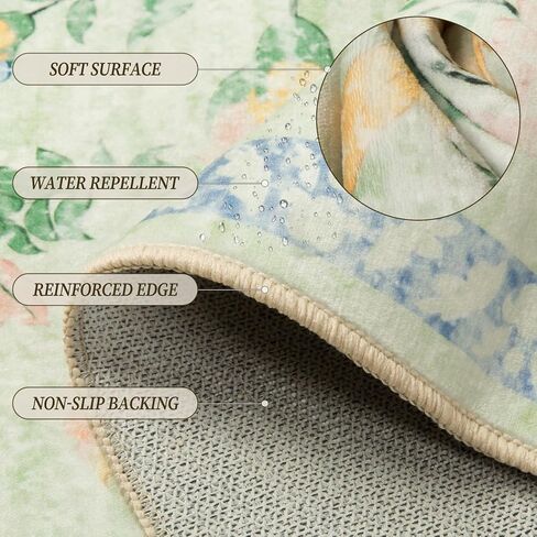 سجاد منطقة مقاس 12.7 سم × 17.78 سم، قابل للغسل ومضاد للانزلاق بتصميم زهور عتيقة لغرفة المعيشة وغرفة النوم وغرفة الطعام باللون البرتقالي والأخضر in Kuwait