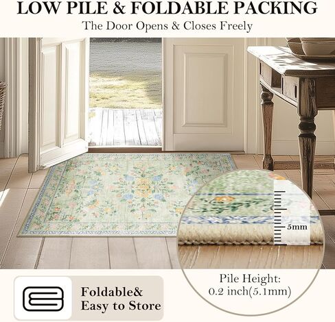 سجاد منطقة مقاس 12.7 سم × 17.78 سم، قابل للغسل ومضاد للانزلاق بتصميم زهور عتيقة لغرفة المعيشة وغرفة النوم وغرفة الطعام باللون البرتقالي والأخضر in Kuwait